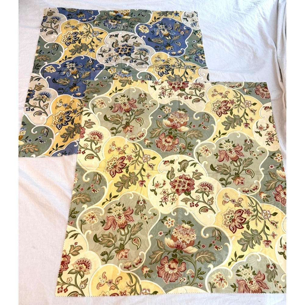 Lot of 2 floral brocade gold tone print design fabrics 24"‎ by 25" each elegant